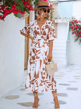 Load image into Gallery viewer, Black White Printed Balloon Sleeve Dress Elegant &amp; Chic Casual Wear For Summer
