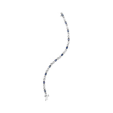 Load image into Gallery viewer, 10K White Gold 5x4mm Oval Sapphire Gemstone and 1/10 Cttw Diamond Prong Set "X" Link Bracelet - Size 7" (H-I Color, SI1-SI2 Clarity)
