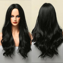 Load image into Gallery viewer, Dark Black Natural Long Wave Synthetic Hair Wigs Middle Part Heat Resistant Wigs for Afro American Women Daily Cosplay Party Use Wigs For Black Women Cosplay Wigs For Women

