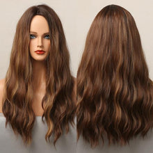 Load image into Gallery viewer, Dark Black Natural Long Wave Synthetic Hair Wigs Middle Part Heat Resistant Wigs for Afro American Women Daily Cosplay Party Use Wigs For Black Women Cosplay Wigs For Women
