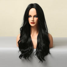 Load image into Gallery viewer, Dark Black Natural Long Wave Synthetic Hair Wigs Middle Part Heat Resistant Wigs for Afro American Women Daily Cosplay Party Use Wigs For Black Women Cosplay Wigs For Women
