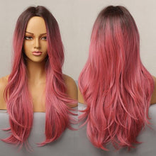 Load image into Gallery viewer, Dark Black Natural Long Wave Synthetic Hair Wigs Middle Part Heat Resistant Wigs for Afro American Women Daily Cosplay Party Use Wigs For Black Women Cosplay Wigs For Women
