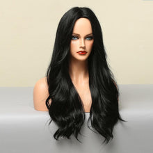 Load image into Gallery viewer, Dark Black Natural Long Wave Synthetic Hair Wigs Middle Part Heat Resistant Wigs for Afro American Women Daily Cosplay Party Use Wigs For Black Women Cosplay Wigs For Women
