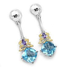 Load image into Gallery viewer, 5.55 Carat Genuine Blue Topaz, Amethyst &amp; White Diamond .925 Sterling Silver Earrings
