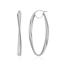 Load image into Gallery viewer, 14k White Gold Twist Motif Oval Shape Hoop Earrings
