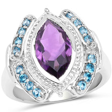 Load image into Gallery viewer, 3.06 Carat Genuine Amethyst and London Blue Topaz .925 Sterling Silver Ring
