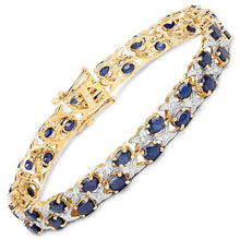 Load image into Gallery viewer, 14K Yellow Gold Plated 12.53 Carat Genuine Blue Sapphire and White Diamond .925 Sterling Silver Bracelet
