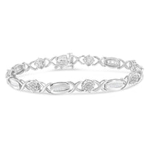Load image into Gallery viewer, .925 Sterling Silver 1.0 Cttw Round-Cut and Baguette-Cut Diamond X-Link Bracelet (I-J Color, I1-I2 Clarity) - 7"
