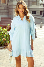Load image into Gallery viewer, Blue Lightweight Ruffled Striped Mini Dress Chic Playful Dress for Women Charming Design Dress
