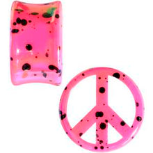 Load image into Gallery viewer, Black Speckled Pink Acrylic Peace Sign Saddle Plug Set 10mm to 20mm
