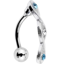 Load image into Gallery viewer, Light Blue and Clear Gem Infinity Loop Twist Top Mount Belly Ring
