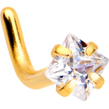 Load image into Gallery viewer, 18G 1/4 Clear Square 2.5mm CZ Gem Gold IP L-Shape Nose Ring
