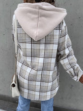 Load image into Gallery viewer, Vintage Retro Style Women Camel Plaid Button Up Jacket with Removable Hood Classic &amp; Cozy Everyday Wear
