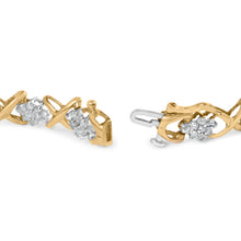 Load image into Gallery viewer, 10k Yellow Gold 2.00 Cttw Diamond Cluster and Alternating "X" Link Bracelet (I-J Color, I3 Clarity) - 7"
