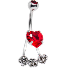 Load image into Gallery viewer, Red CZ Gem Heart Kissed Rose Flower Dangle Belly Ring
