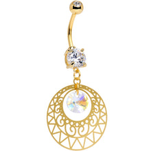 Load image into Gallery viewer, Handcrafted Anodized Ovid Filigree Dangle Belly Ring Created with Crystals
