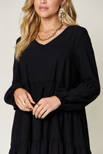 Load image into Gallery viewer, Light Green Double Take Full Size V-Neck Sleeve Tiered Dress with Pockets Elegant &amp; Comfortable Casual Dress
