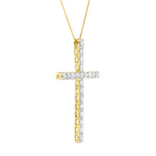 Load image into Gallery viewer, 10K Yellow Gold Plated .925 Sterling Silver 4.0 Cttw Round Cut Diamond Cross Pendant Necklace (J-K Color, I1-I2 Clarity) - 18"
