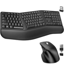 Load image into Gallery viewer, Delton G18 Ergonomic Wireless Keyboard and Mouse, Split Keyboard with Wrist Support &amp; Ergonomic Wireless Mouse, 2.4G Auto Pair USB Dongle for Computer, Laptop, Mac, Chromebook &amp; Tablets - Black
