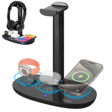 Load image into Gallery viewer, Delton HS1 3-in-1 Wireless Charging Station with Headphone Stand, Fast Charging Desk Charging Station, 15W Wireless Charger Stand for iPhones, iWatches, AirPods &amp; Qi-enabled Devices - Black
