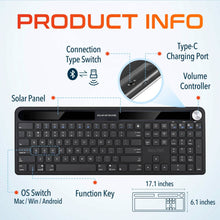 Load image into Gallery viewer, Delton KB90 Wireless Solar Keyboard, Rechargeable Wireless Keyboard with Quiet Keys, Solar Recharging Keyboard, Bluetooth Keyboard for Computer /Desktop /PC /Laptop /Windows.
