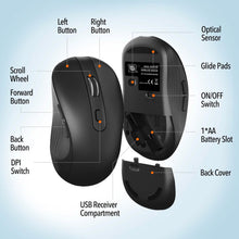 Load image into Gallery viewer, Delton S8 Ergonomic Optical Wireless Mouse Computer Pointing Device with Auto Pair USB Dongle
