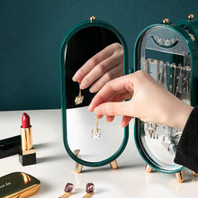 Load image into Gallery viewer, Desktop Jewelry Storage Box Multilayer Dustproof Earrings Rings Necklaces Display Holder Case for Women Jewelry Organizer Box Collapsible Earring Holder Jewelry Organizer Box with Mirror Earring Necklace Jewelry Box Organizer
