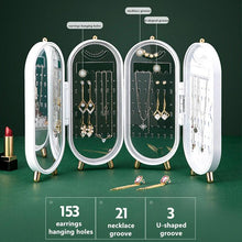 Load image into Gallery viewer, Desktop Jewelry Storage Box Multilayer Dustproof Earrings Rings Necklaces Display Holder Case for Women Jewelry Organizer Box Collapsible Earring Holder Jewelry Organizer Box with Mirror Earring Necklace Jewelry Box Organizer

