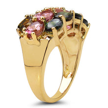 Load image into Gallery viewer, 14K Yellow Gold Plated 4.58 Carat Genuine Multi Tourmaline .925 Sterling Silver Ring
