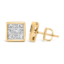 Load image into Gallery viewer, 14K Yellow Gold 1.0 Cttw Princess Cut Diamond Composite Stud Earrings with Screw Backs (J-K Color, SI1-SI2 Clarity)
