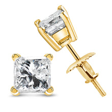 Load image into Gallery viewer, 14K Yellow Gold 1/2 Cttw Princess Cut Diamond Solitaire Stud Earrings with Screwbacks (I-J Color, SI2-I1 Clarity)
