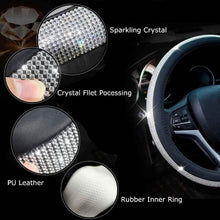 Load image into Gallery viewer, Diamond Leather Steering Wheel Cover with Bling Bling Crystal Rhinestones
