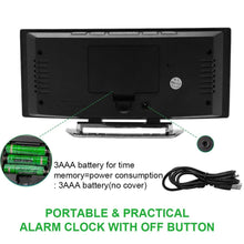 Load image into Gallery viewer, Digital Alarm Clock Desk Table Clock  3 Alarm Sounds Adjustable Volume Easy Digital Alarm Clock for Kids and Adults Compact Desk &amp; Shelf Clocks for Bedroom Curved LED Screen Alarm Clocks For Kid Bedroom Temperature Snooze Function Home Decor Watch

