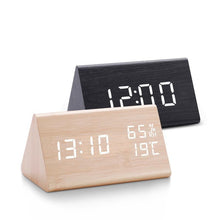 Load image into Gallery viewer, Digital Clock LED Wooden Alarm Clock Digital Alarm Clock with Wooden Electronic LED Time Display 3 Alarm Settings Humidity &amp; Temperature Detect Wood Made Electric Clocks Table Sound Control Electronic Clocks Desktop USB/AAA Powered Home Table Decor
