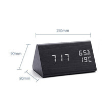 Load image into Gallery viewer, Digital Clock LED Wooden Alarm Clock Digital Alarm Clock with Wooden Electronic LED Time Display 3 Alarm Settings Humidity &amp; Temperature Detect Wood Made Electric Clocks Table Sound Control Electronic Clocks Desktop USB/AAA Powered Home Table Decor
