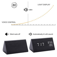 Load image into Gallery viewer, Digital Clock LED Wooden Alarm Clock Digital Alarm Clock with Wooden Electronic LED Time Display 3 Alarm Settings Humidity &amp; Temperature Detect Wood Made Electric Clocks Table Sound Control Electronic Clocks Desktop USB/AAA Powered Home Table Decor
