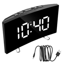 Load image into Gallery viewer, Digital Table Clock Digital Alarm Clock LED Bedside Clock Dual Alarm Adjustable Volume Alarm Clock for Bedroom  Electronic 7 Inch Number Desktop Alarm Clocks For Kids Bedroom LED Screen Curved Dimmable Mirror
