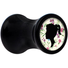 Load image into Gallery viewer, Black Acrylic Man Woman Floral Silhouette Saddle Plug Set 4G
