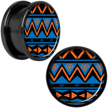 Load image into Gallery viewer, Blue Orange Tribal Print Black Anodized Screw Fit Plug Set 18mm
