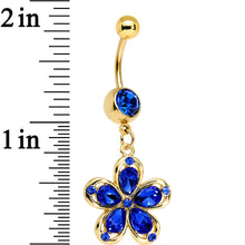 Load image into Gallery viewer, Blue Gem Gold PVD Zinnia Flower Dangle Belly Ring
