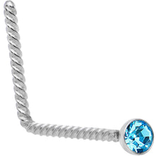 Load image into Gallery viewer, Brilliant Blue 2mm Gem Inlay So Twisted L Shaped Nose Ring
