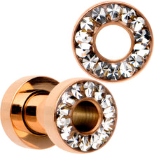 Load image into Gallery viewer, Clear CZ Gem Rose Gold PVD Bling Screw Fit Tunnel Plug Set 3mm to 16mm

