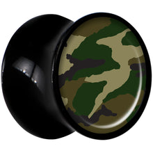 Load image into Gallery viewer, Black Acrylic Woodland Camo Print Saddle Plug Set 00G
