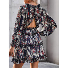Load image into Gallery viewer, Dokotoo Womens Spring Summer Deep V Neck Ruffle Long Sleeve Floral Print Mini Dress
