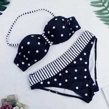 Load image into Gallery viewer, Dot  Bikini Push Up 2 piece Swimsuit Women Padded Push Up Bikini Set Halter Two Piece Cross Top Swimsuit Patchwork Bathing Suit Women Swimwear Bodysuit Beachwear Halter Print Bikinis Bathing Suit Women
