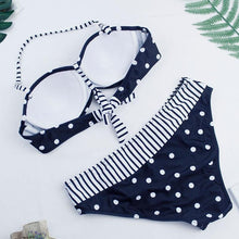 Load image into Gallery viewer, Dot  Bikini Push Up 2 piece Swimsuit Women Padded Push Up Bikini Set Halter Two Piece Cross Top Swimsuit Patchwork Bathing Suit Women Swimwear Bodysuit Beachwear Halter Print Bikinis Bathing Suit Women
