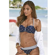 Load image into Gallery viewer, Dot  Bikini Push Up 2 piece Swimsuit Women Padded Push Up Bikini Set Halter Two Piece Cross Top Swimsuit Patchwork Bathing Suit Women Swimwear Bodysuit Beachwear Halter Print Bikinis Bathing Suit Women

