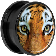 Load image into Gallery viewer, Full Color Tiger Eyes Black Anodized Screw Fit Plug Set 20mm
