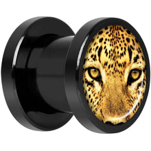 Load image into Gallery viewer, Full Color Leopard Eyes Black Anodized Screw Fit Plug Set 0G
