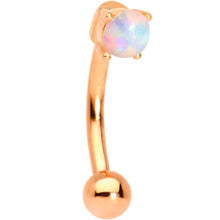 Load image into Gallery viewer, 5/16 White Synthetic Opal Rose Gold IP Fashionista Curved Eyebrow Ring
